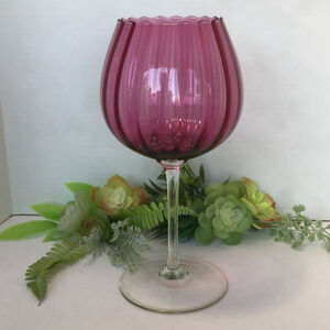 12” Cranberry Ribbed Glass Stemware